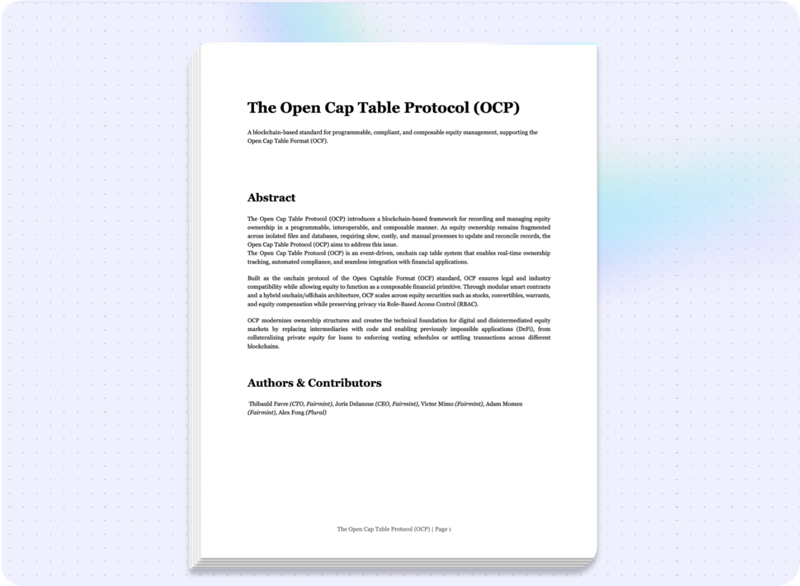 Fairmint Releases Whitepaper for Open Cap Table Protocol to Advanced On-Chain Equity Securities